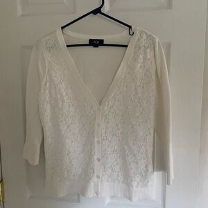 AGB Women's Cream Lace Button Down Top